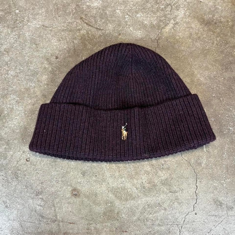 Polo Ralph Lauren Beanie Hat Burgundy Ribbed Knit‎ Embroidered